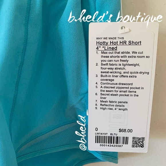 lululemon Hotty Hot High-Rise Lined Short 4" Electric Turquoise Blue Sz0 New NWT - Picture 3 of 12